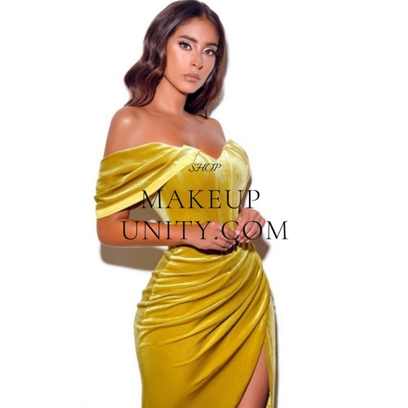 omaria gold velvet off shoulder corset dress Omaria Gold Velvet Off Shoulder Corset Dress (Archive Sale)